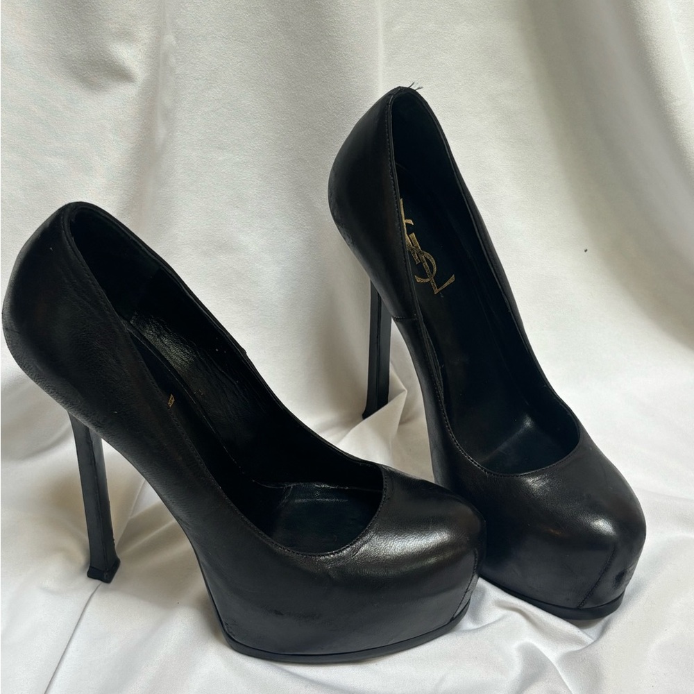 Ysl Yves Saint Laurent high heels black size 37 US 6.5 leather